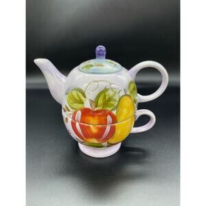 Gibson Elite Teapot with Cup with Fruit Design